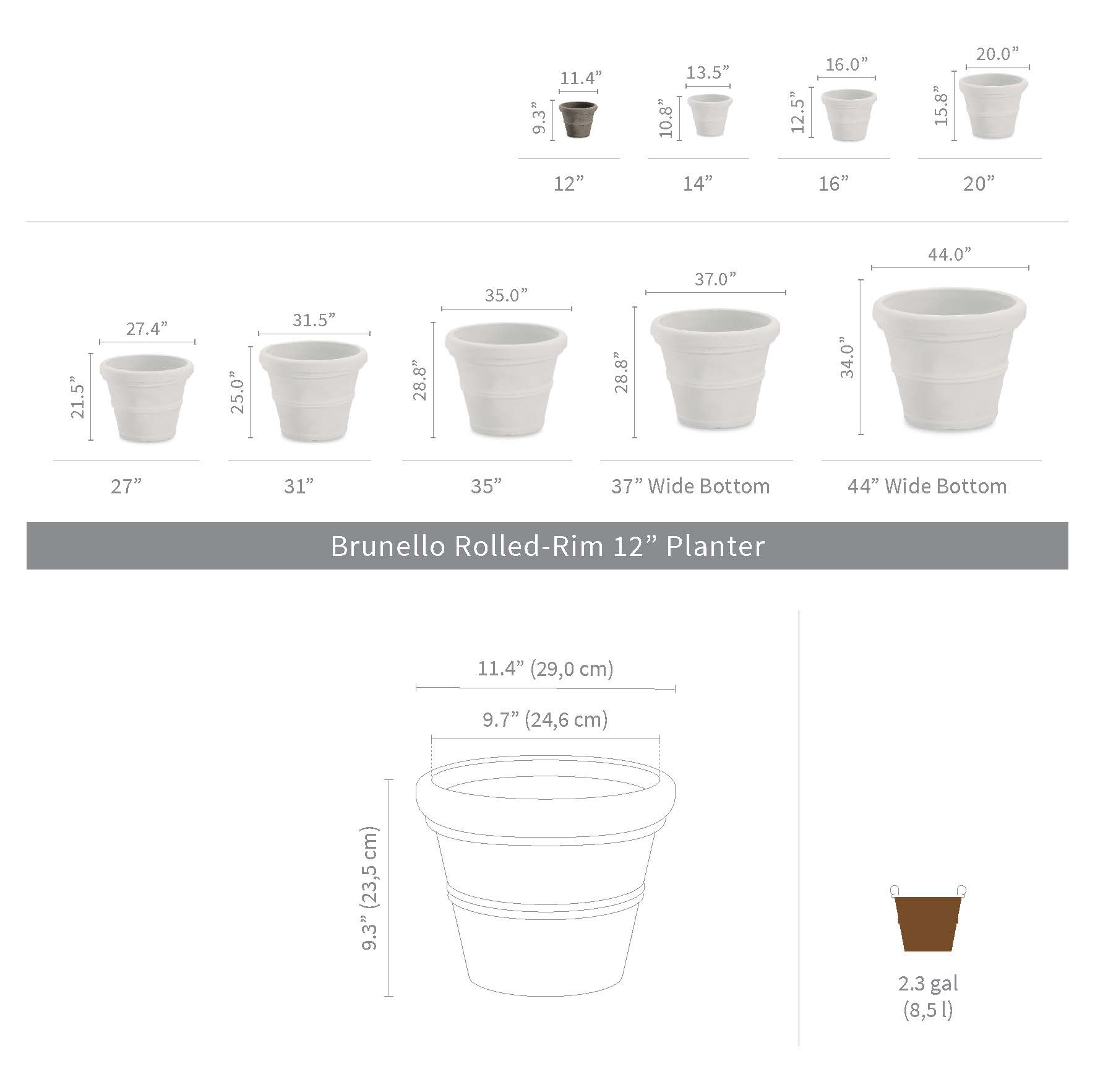 Brunello 12" Planter