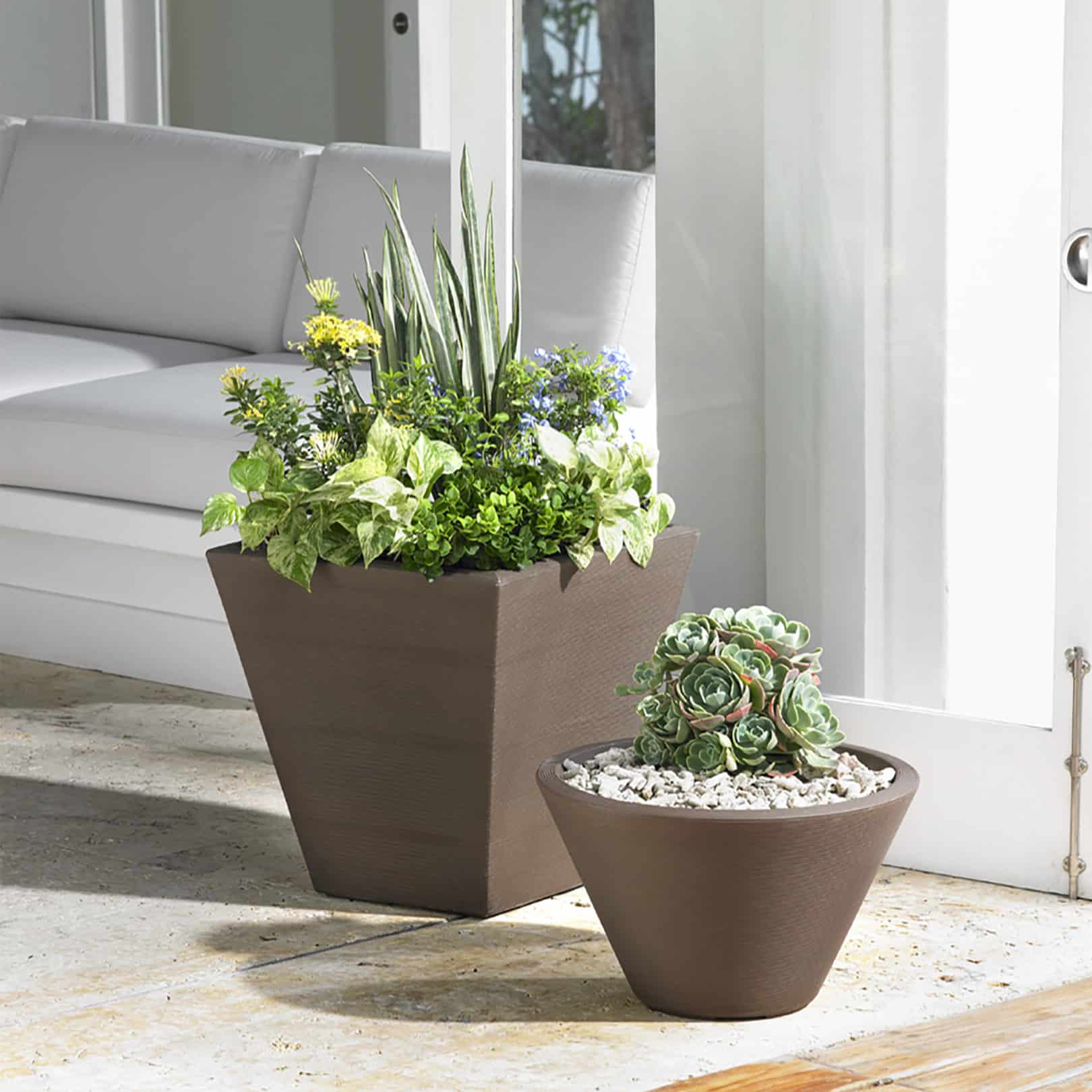 Gramercy Round and Square Planters indoors