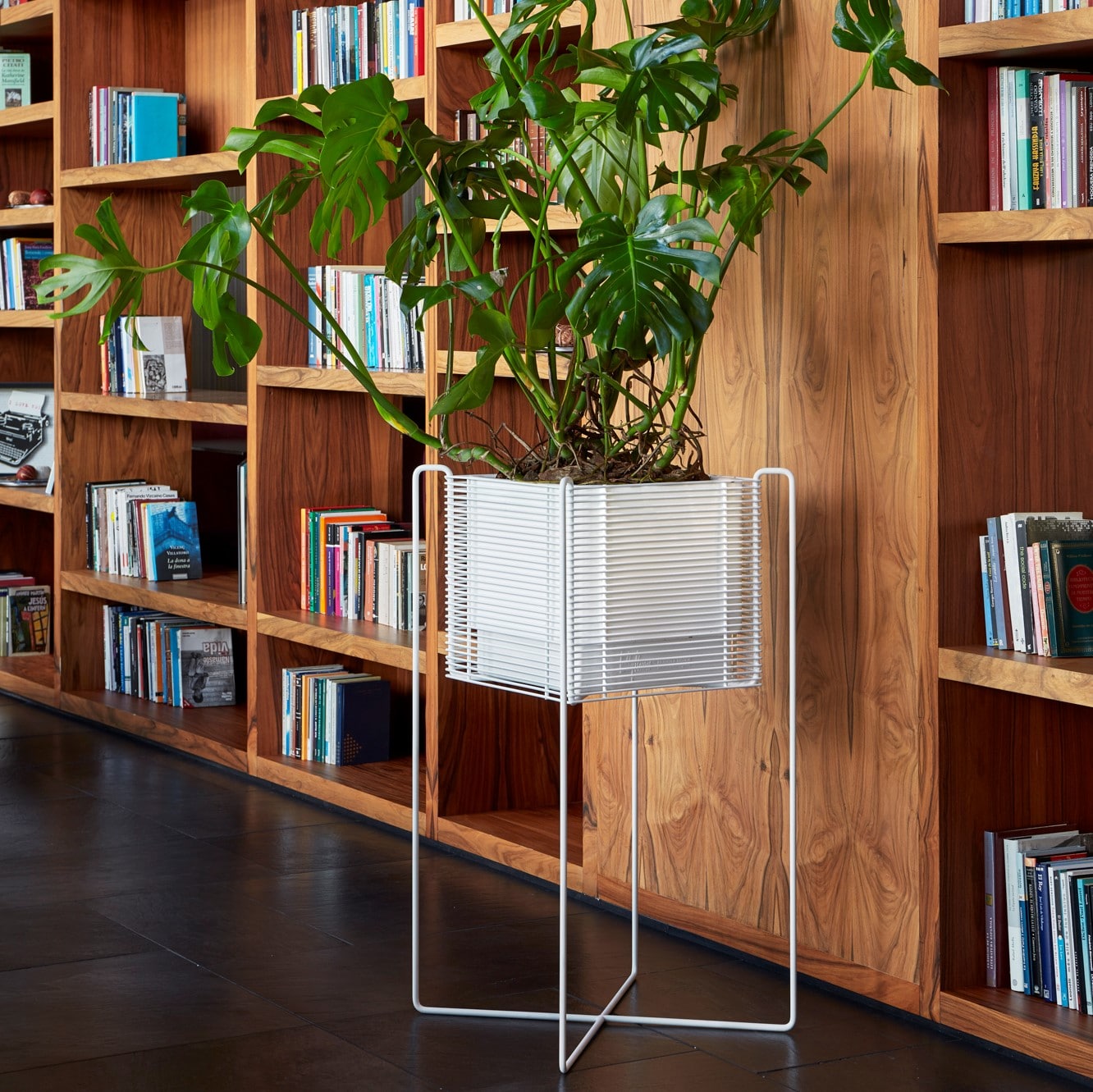 tall lin planter library in white