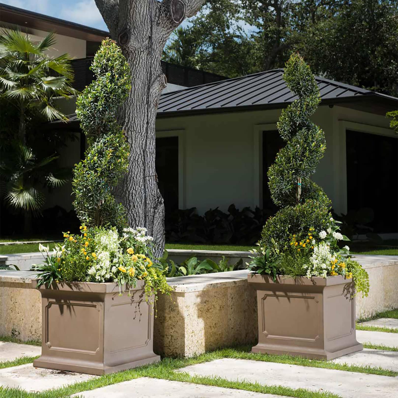 topiary in estate square planters