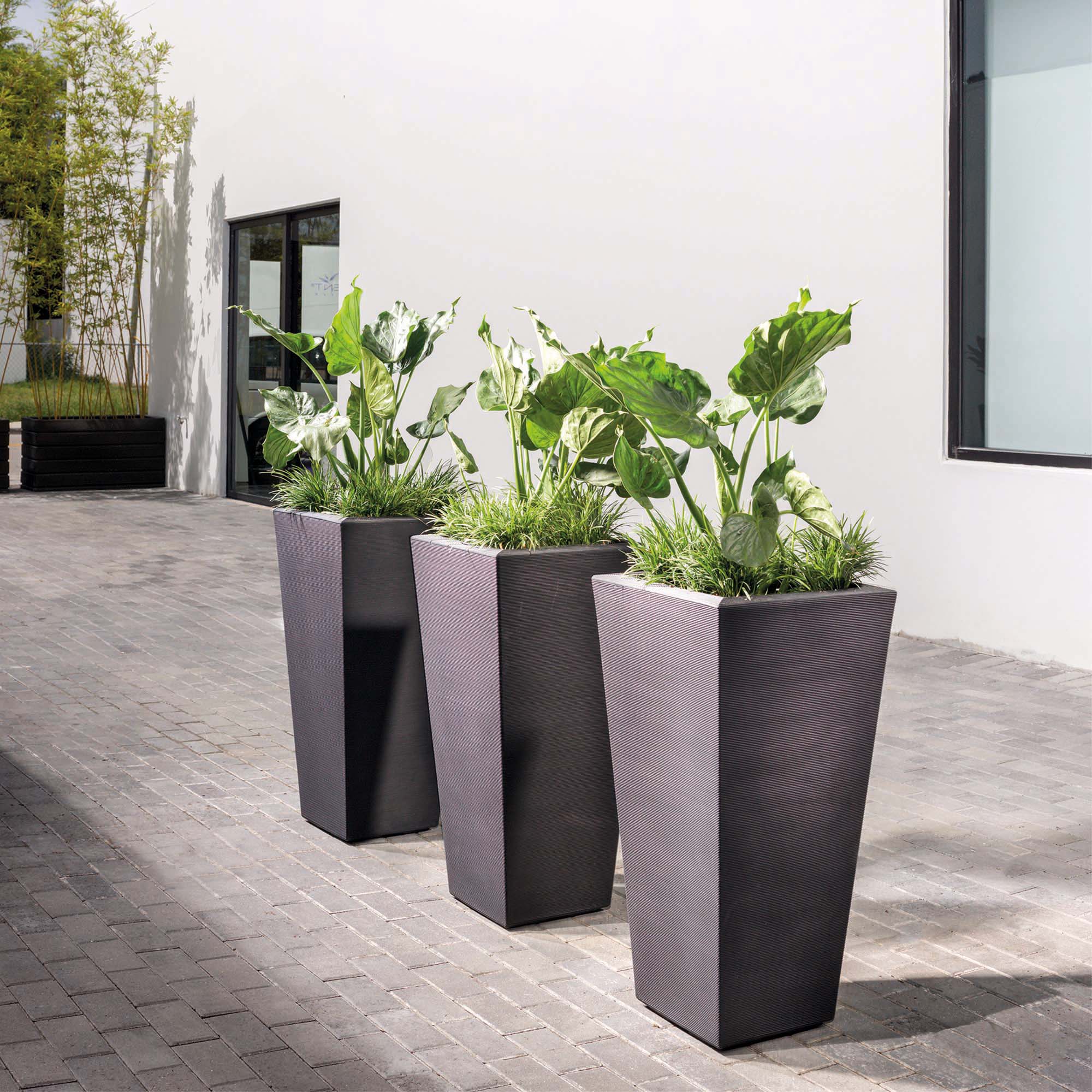 Trio of Bowery Planters in driveway