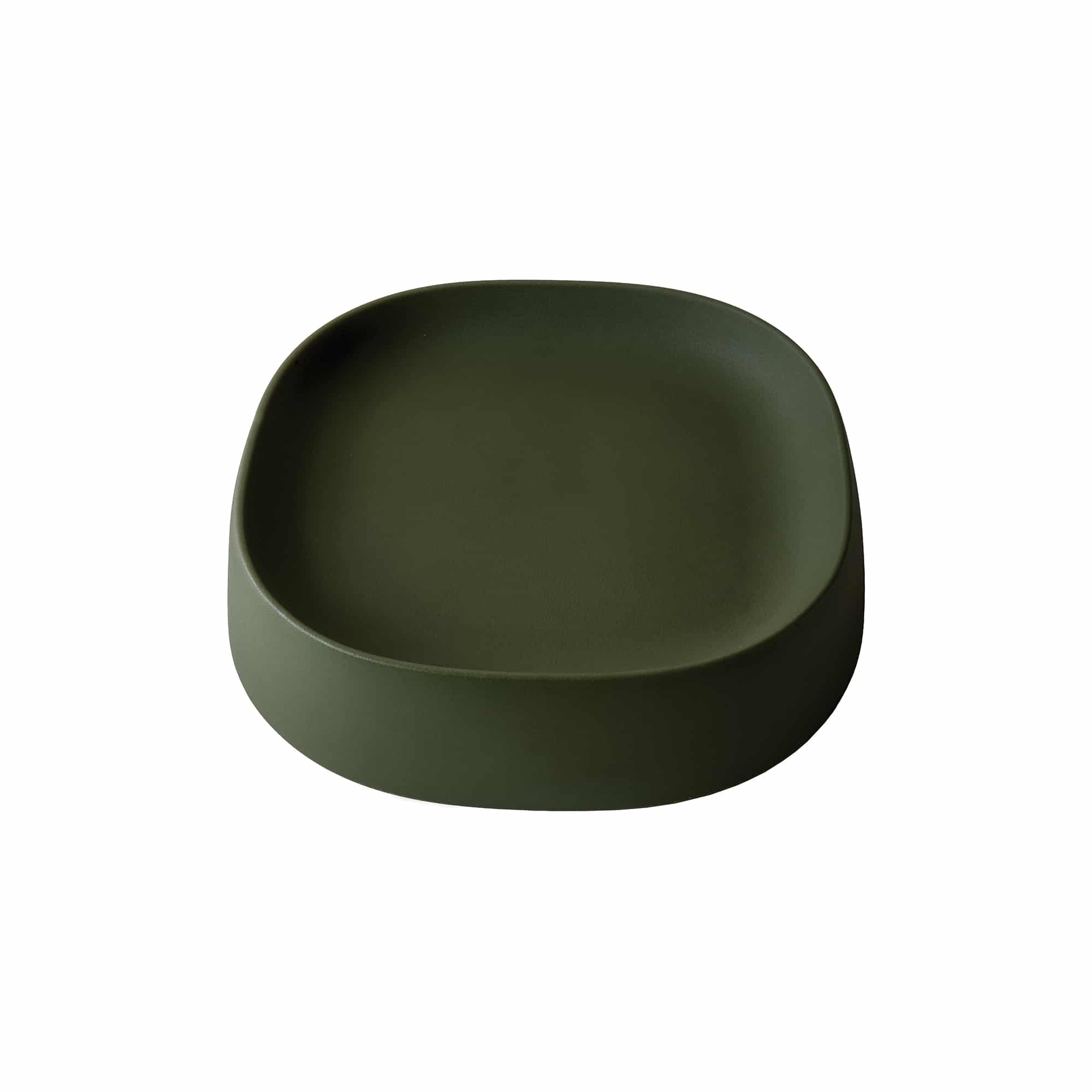 Green Small Pebble Caddy – Olive green round plant caddy with casters, top view