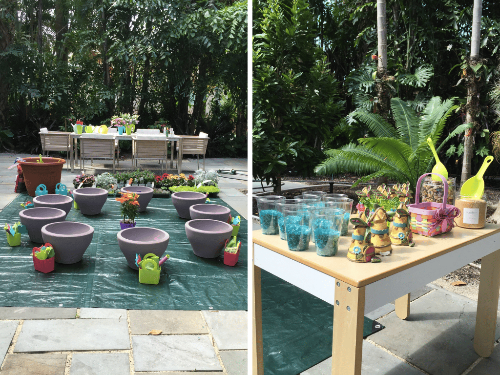 Juno planters, watering cans, and adornments for a miniature garden.