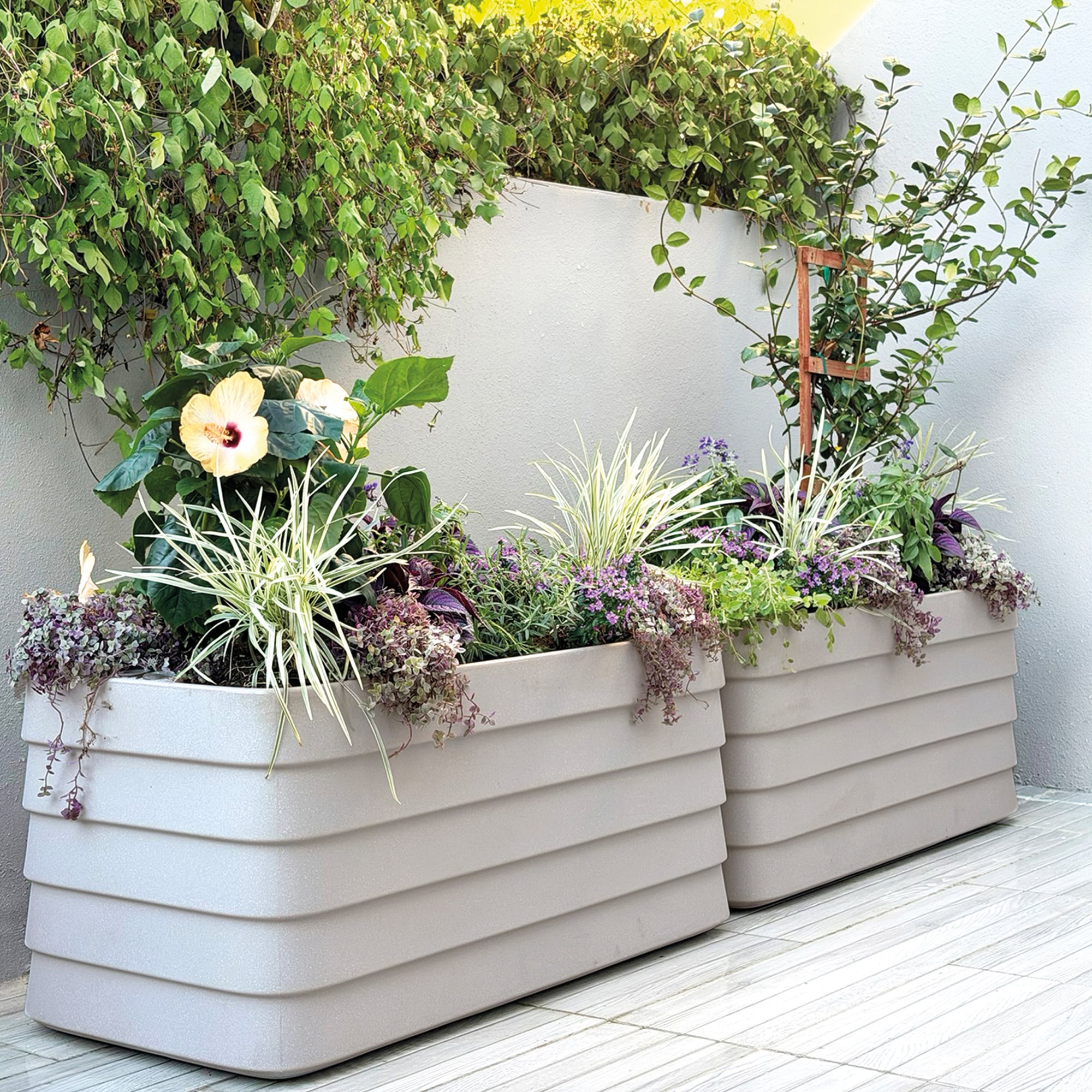 Crescent Garden Slat TruDrop Self-Watering Planters in Parchment