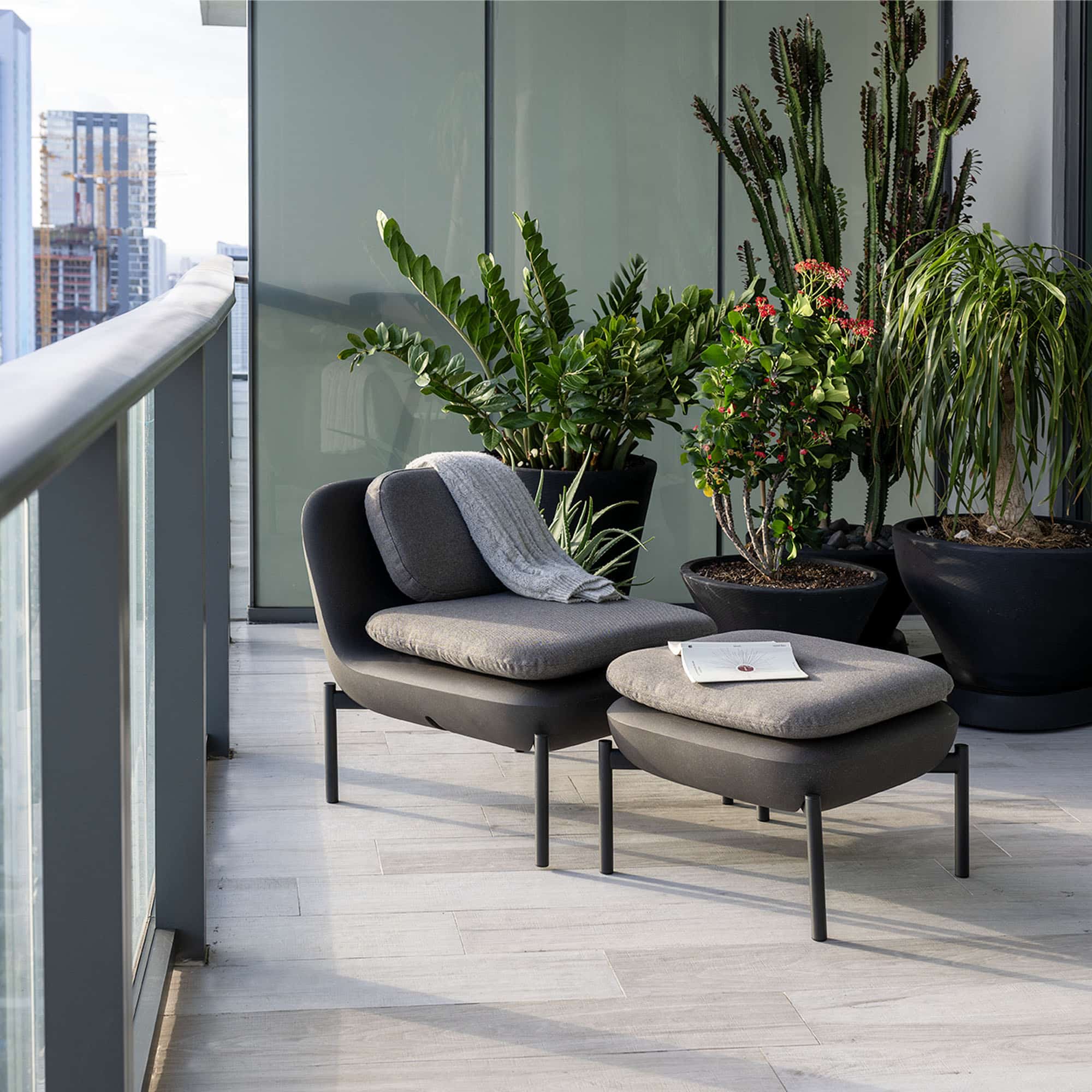 Elements Lounge Chair and Ottoman in Shadow with Charcoal Legs