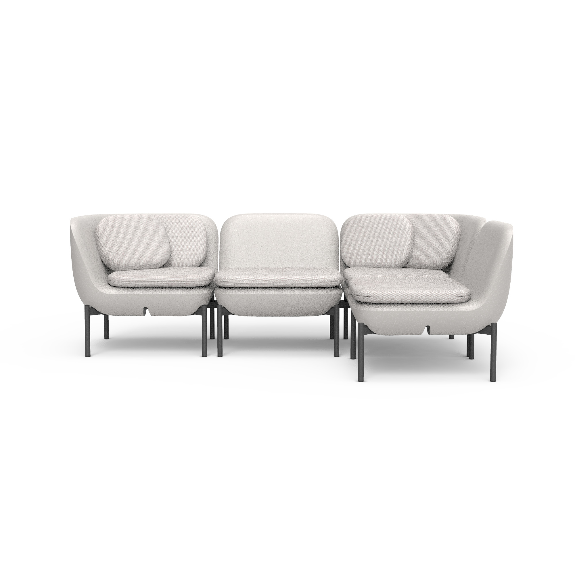 Pre-Configured-4-seater-Sofa-Parchment-Linen-Coated-Front. – Four-seat sofa in light fabric, front view