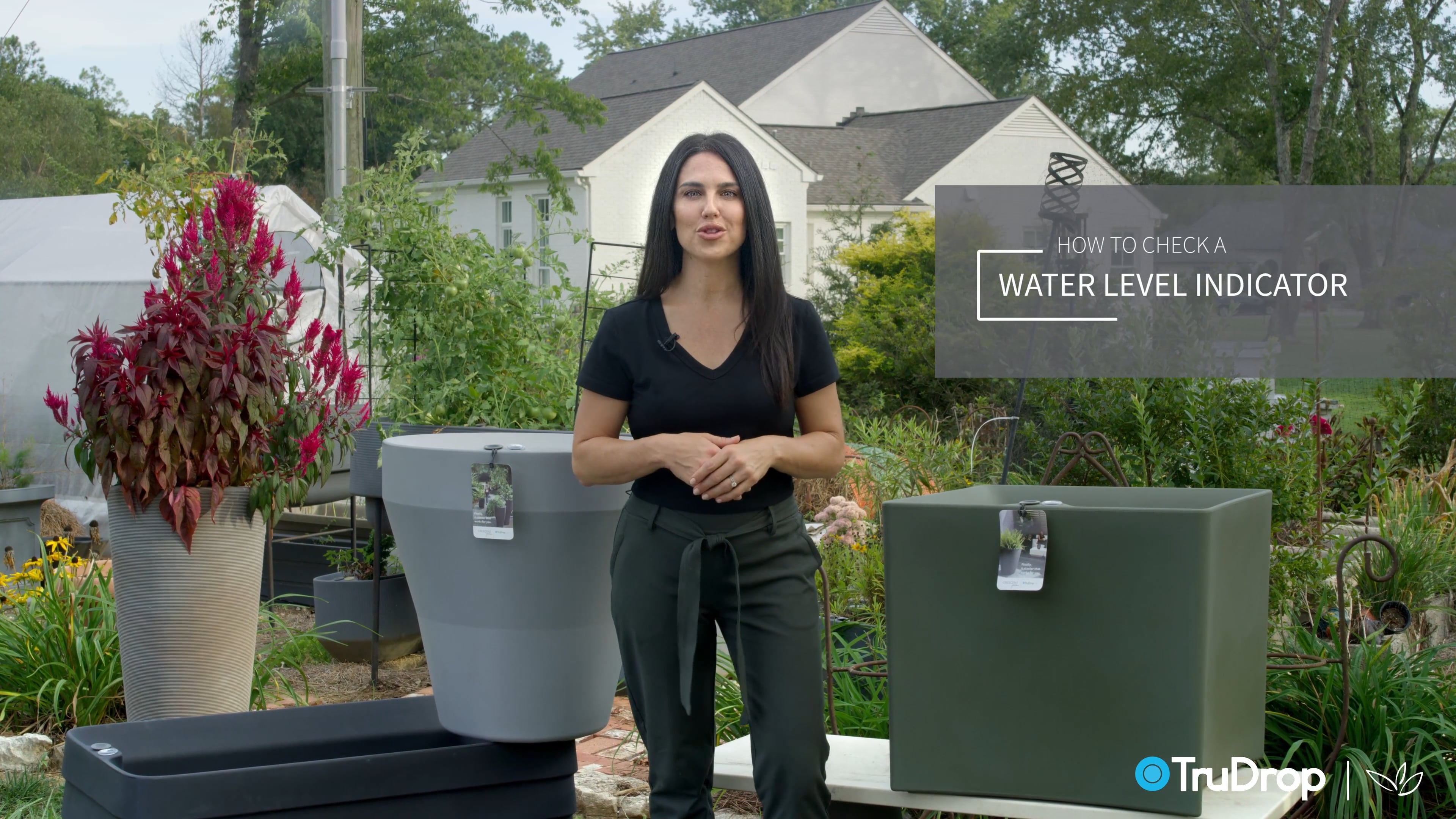 Video thumbnail: How to Check a Water Level Indicator with presenter beside TruDrop planters